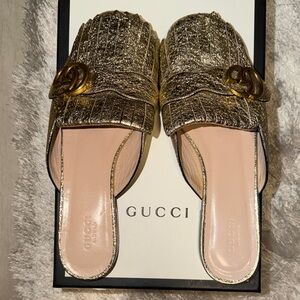 Gucci Women's Metallic Gold Mules